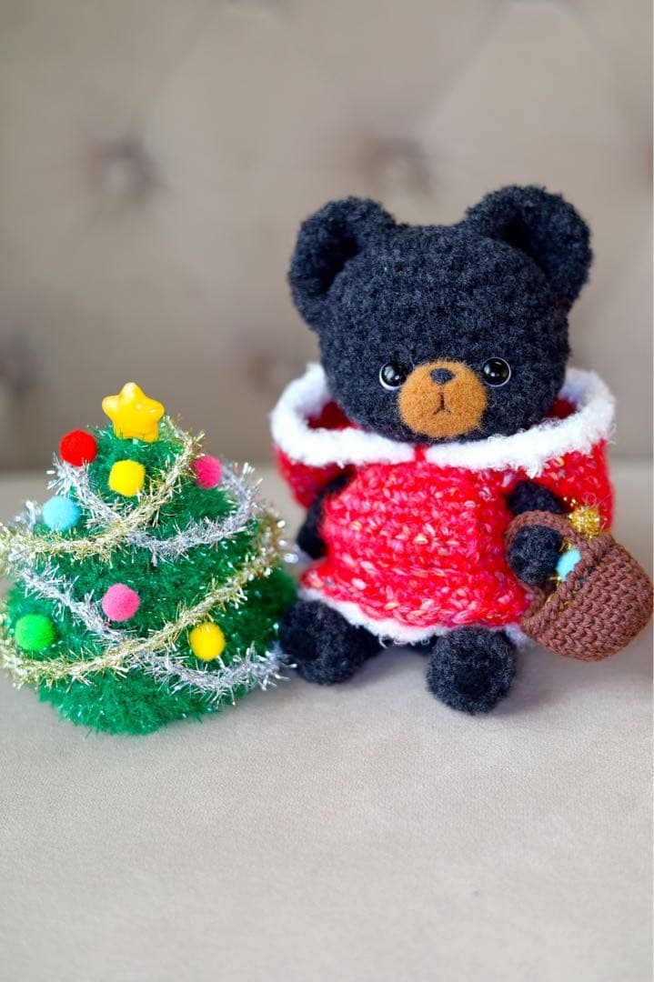 クリスマスツリー フーディー フードあみぐるみ 黒くまさん