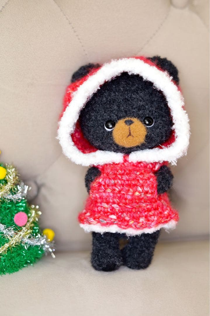 クリスマスツリー フーディー フードあみぐるみ 黒くまさん