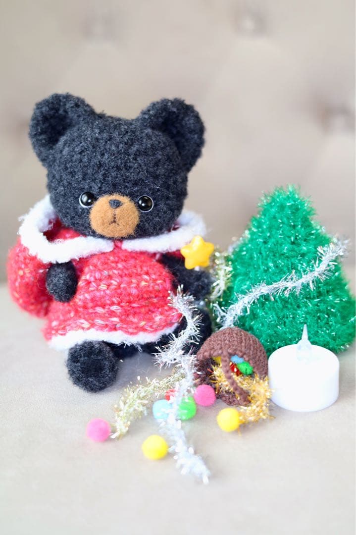 クリスマスツリー フーディー フードあみぐるみ 黒くまさん