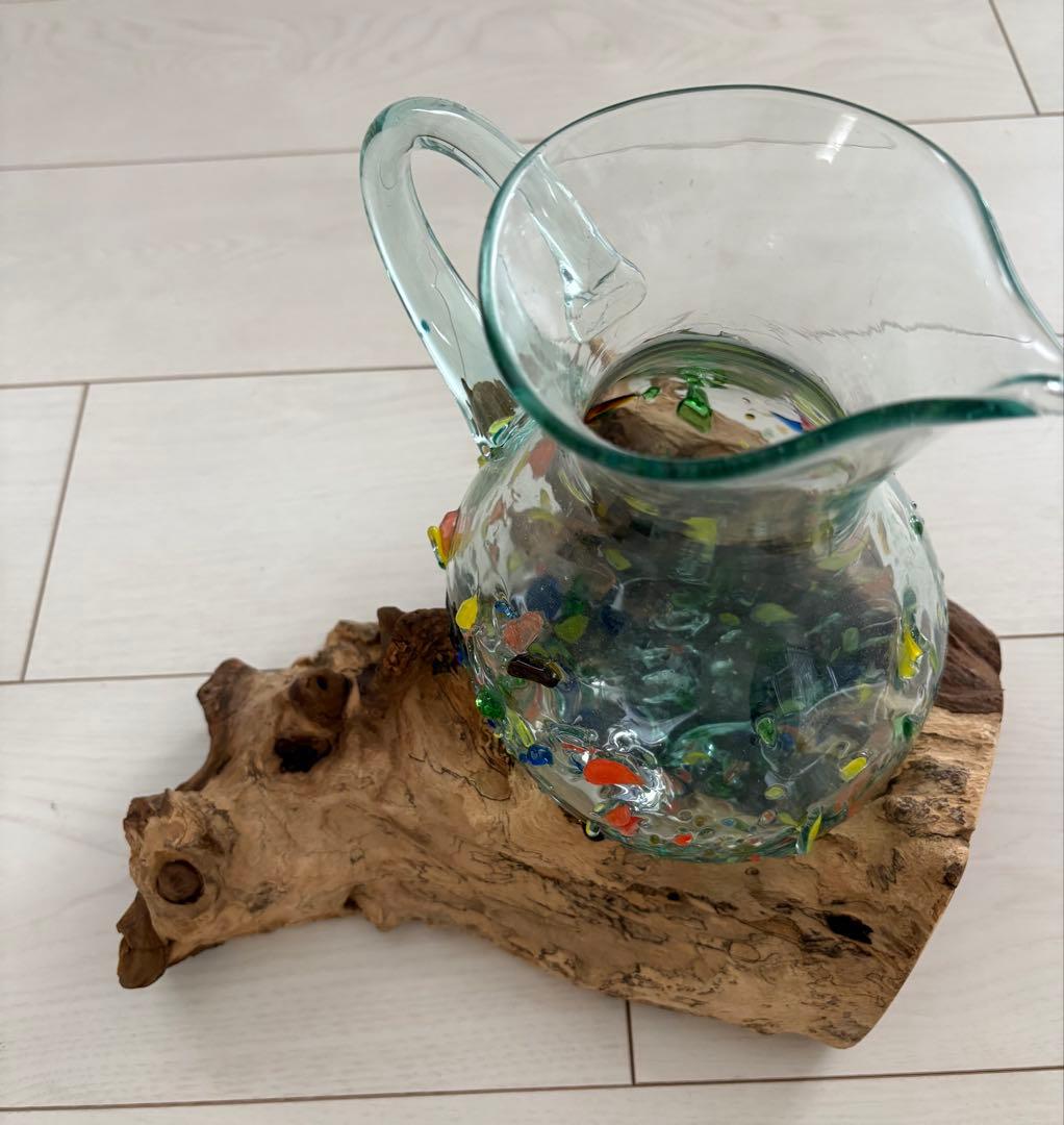 デキャンタ 水差しカラフルガラス製ピッチャーとグラスセット