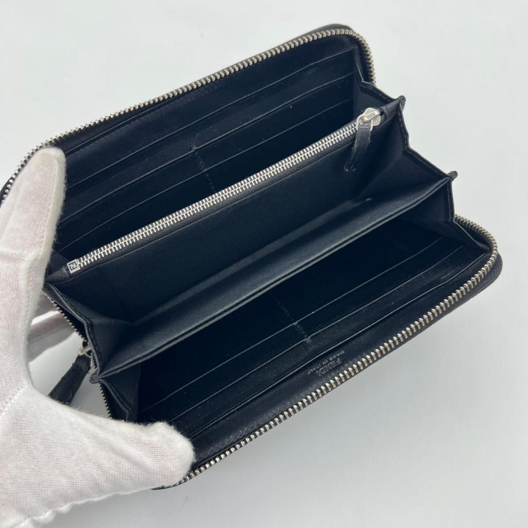 フェンディ ダイアゴナル　FF ズッカ柄 長財布 ブラック　イエロー レザー