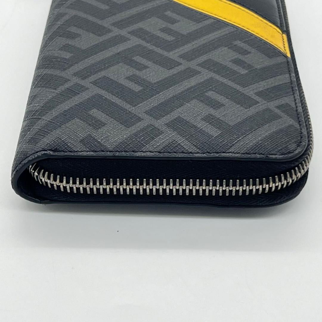 フェンディ ダイアゴナル　FF ズッカ柄 長財布 ブラック　イエロー レザー