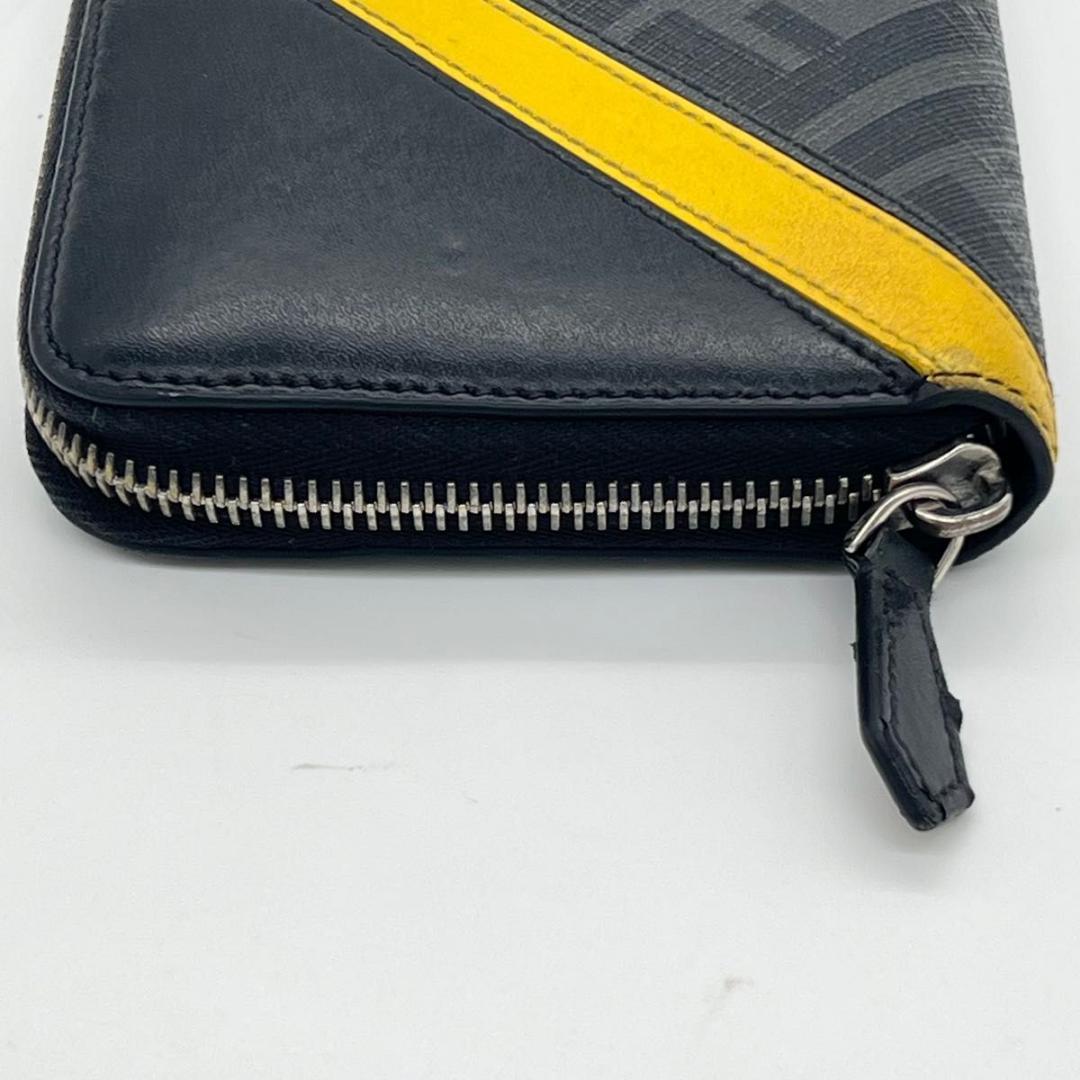 フェンディ ダイアゴナル　FF ズッカ柄 長財布 ブラック　イエロー レザー