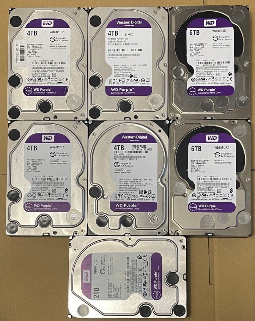 外付けハードディスク・ドライブ WD Purple(4TBx4)(6TBx2)(2TBx1) 30TB HDD