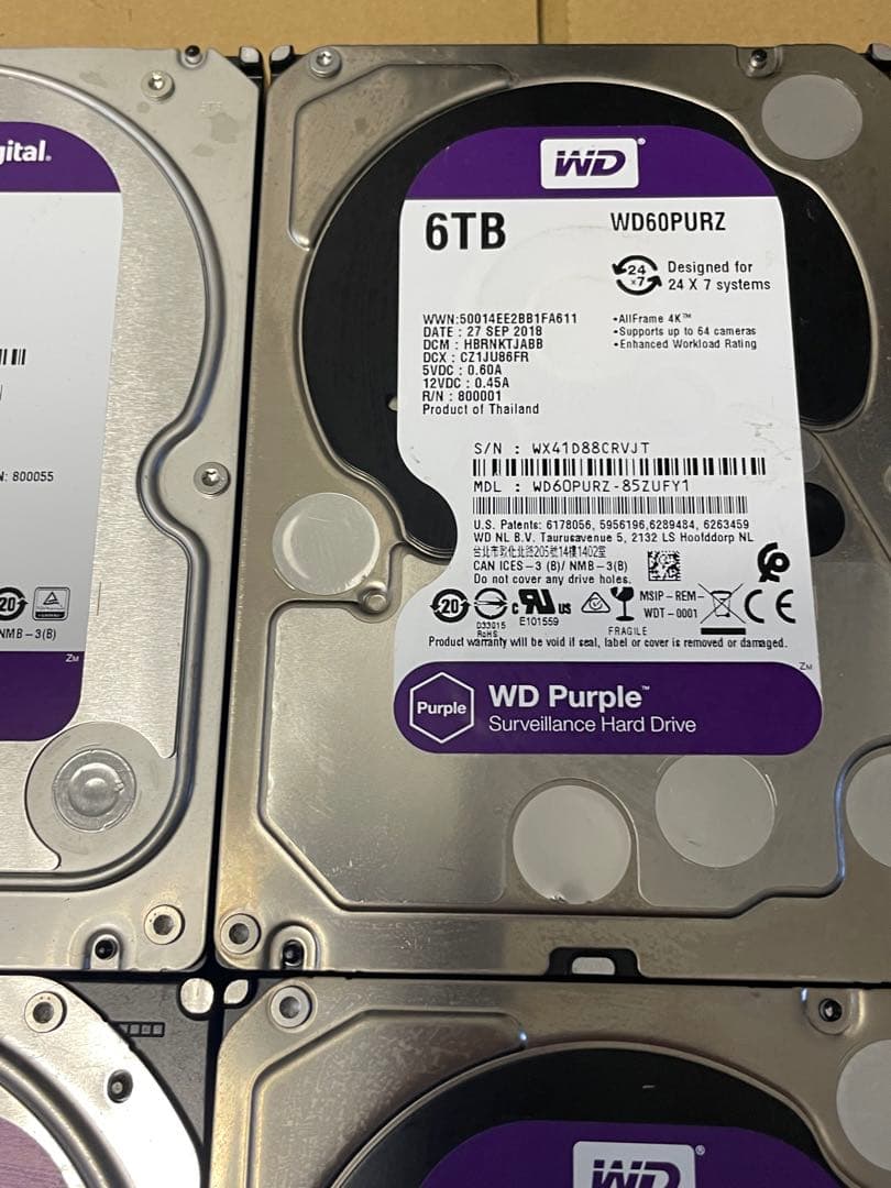 外付けハードディスク・ドライブ WD Purple(4TBx4)(6TBx2)(2TBx1) 30TB HDD