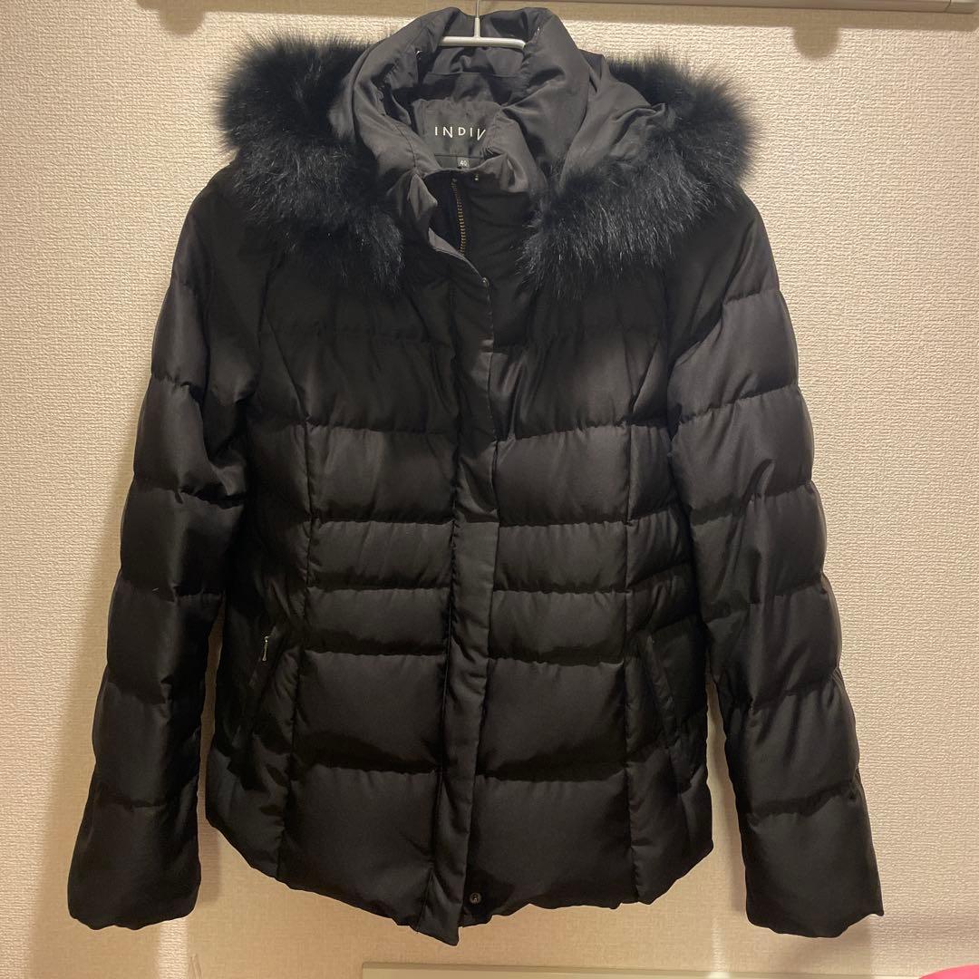INDIVI ブラック ファー付きダウンジャケット