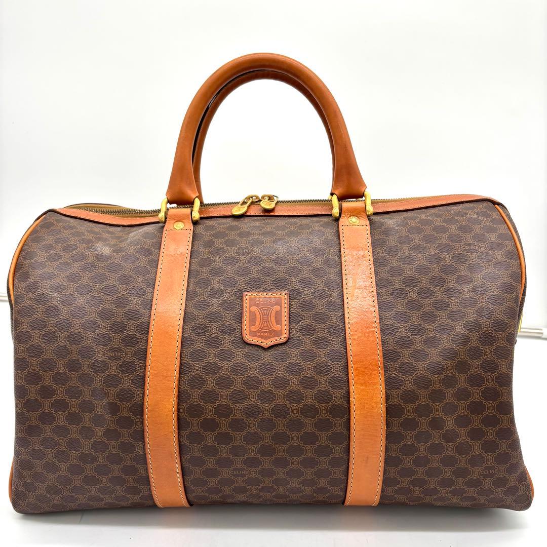 CELINE セリーヌ マカダム柄 ボストンバッグ ショルダー付き 南京錠＆鍵付