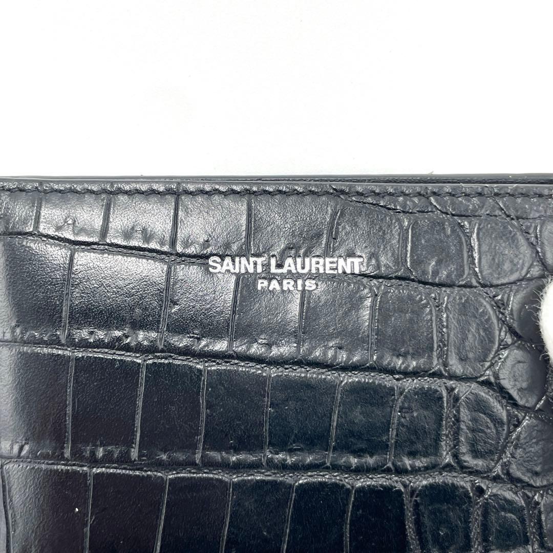 サンローラン クロコ型押し マネークリップ ブラック レザー ART378005