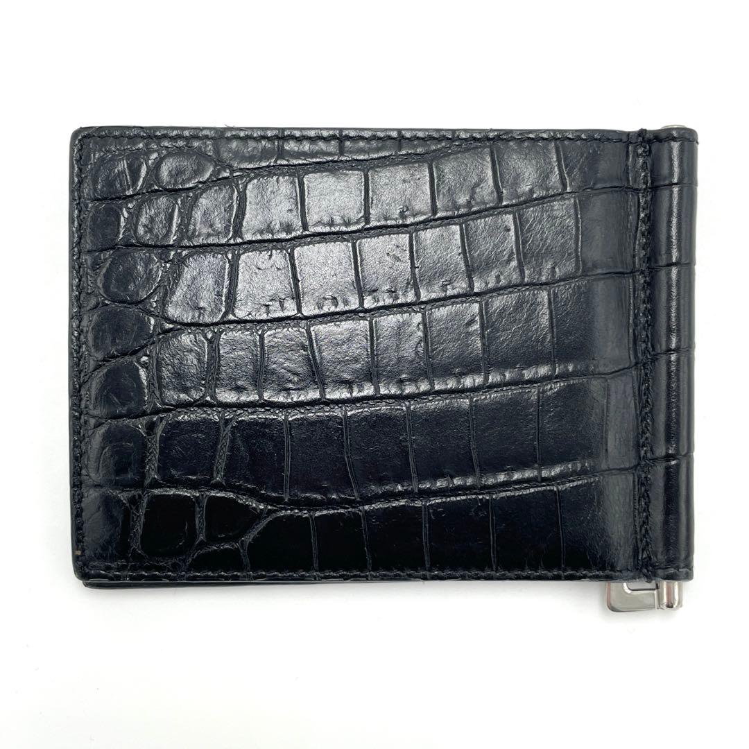 サンローラン クロコ型押し マネークリップ ブラック レザー ART378005