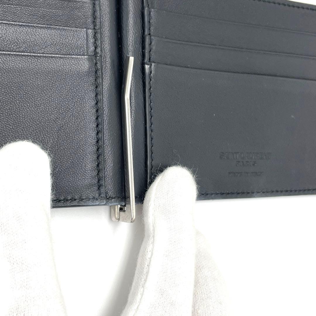 サンローラン クロコ型押し マネークリップ ブラック レザー ART378005