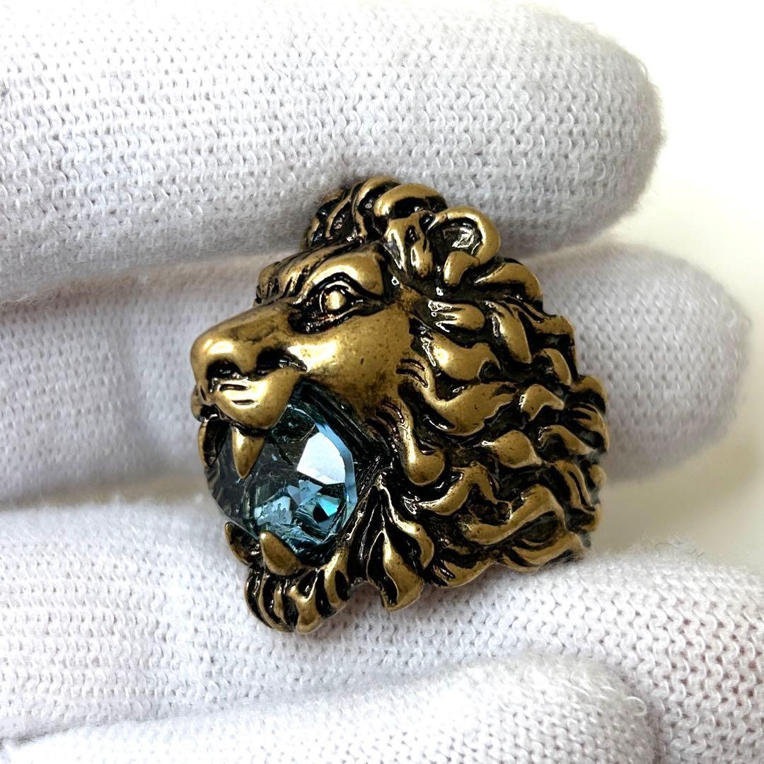 と*ラ様 GUCCI ライオンヘッド リング ブルーストーン ゴールド ヴィンテ