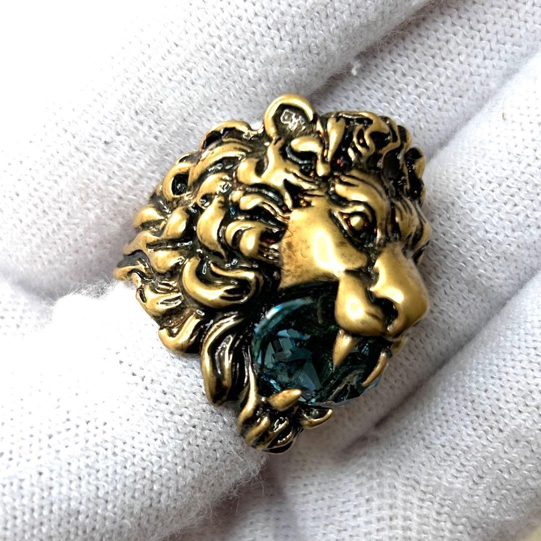 と*ラ様 GUCCI ライオンヘッド リング ブルーストーン ゴールド ヴィンテ