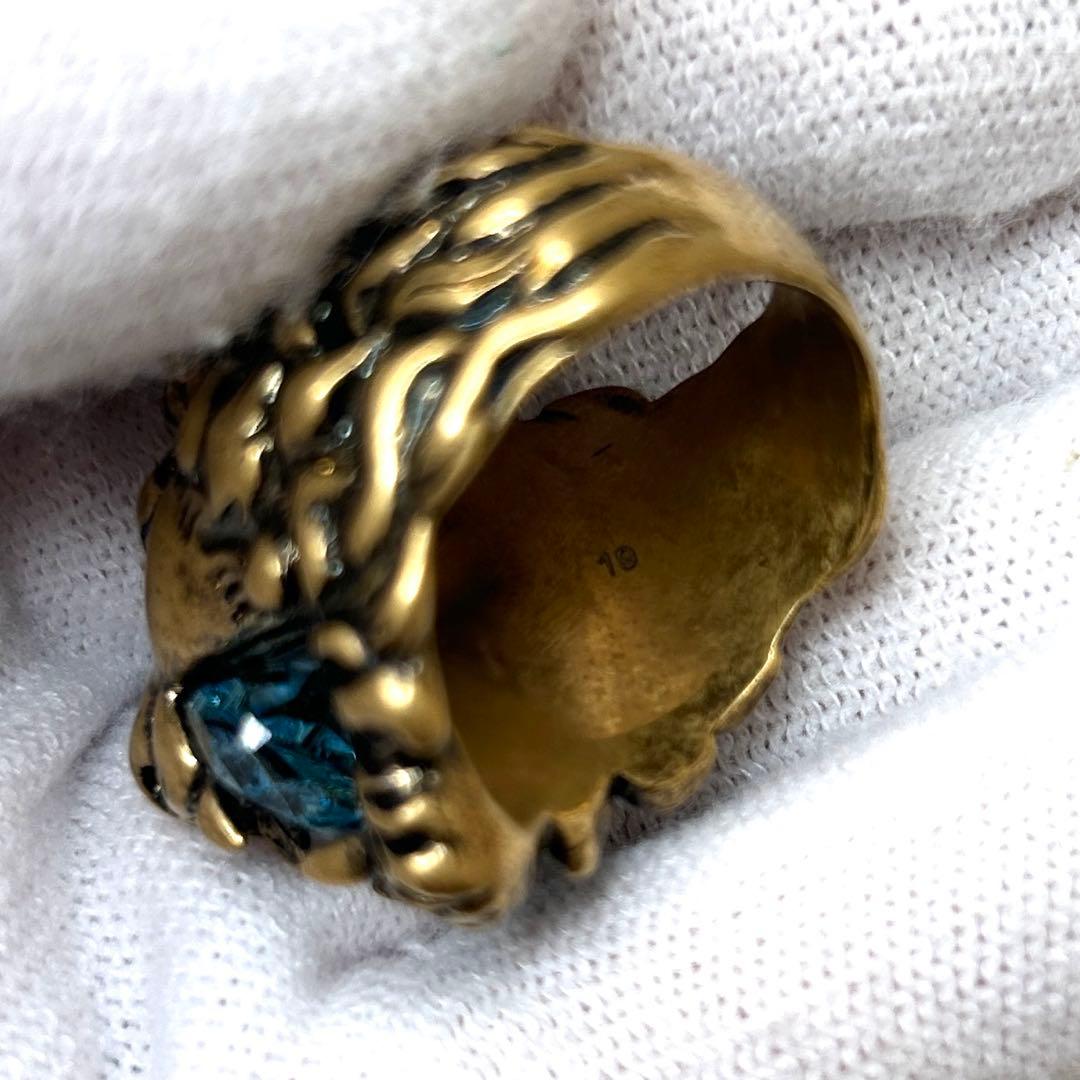 と*ラ様 GUCCI ライオンヘッド リング ブルーストーン ゴールド ヴィンテ