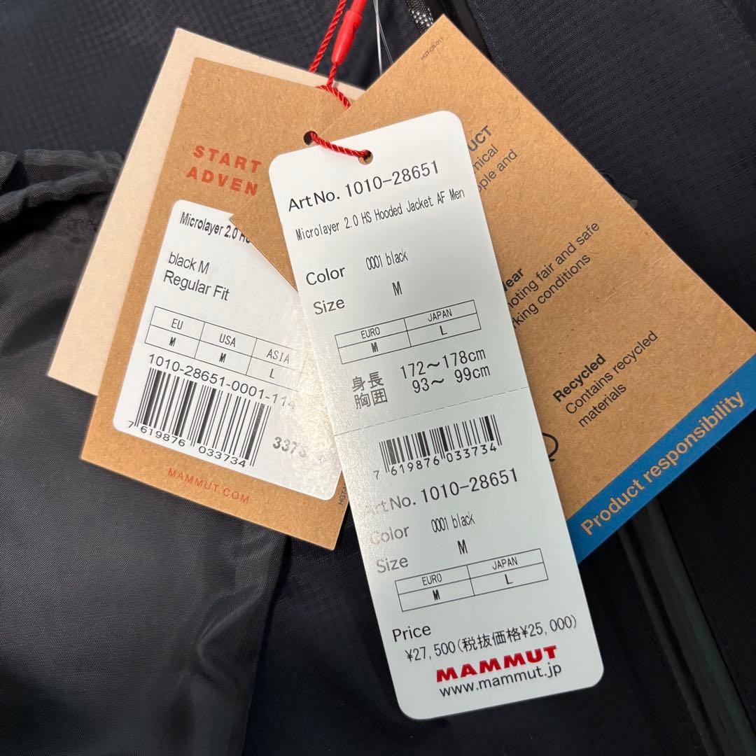 タグ付き MAMMUT マイクロレイヤー 2.0 ハードジャケット M ブラック
