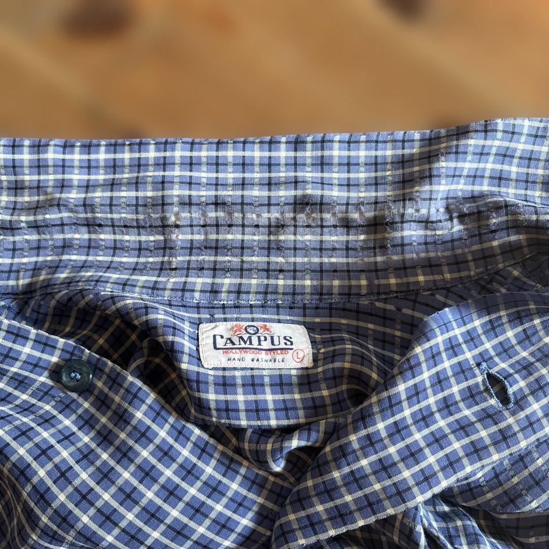 【50sビンテージ】Campus レーヨンシャツ シャドー 織柄 L ロカビリー