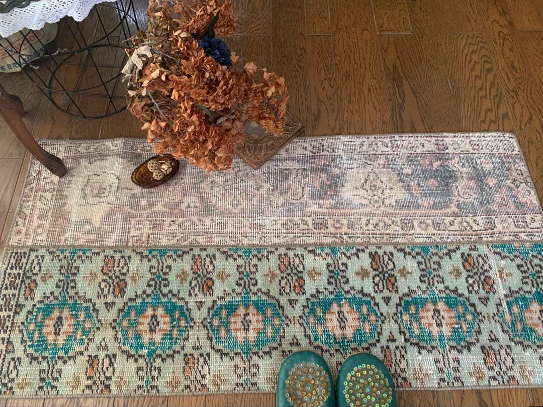 ランナー　モロッカンタイル　120×58パッチワーク　トルコヴィンテージラグ