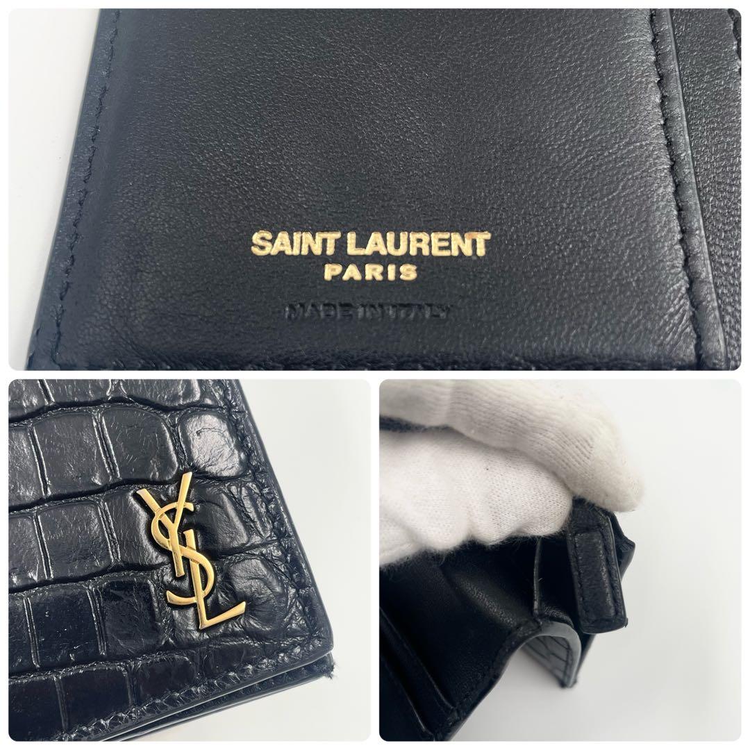 【✨美品】サンローラン 長財布 YSL クロコ レザー カサンドラ ブラック