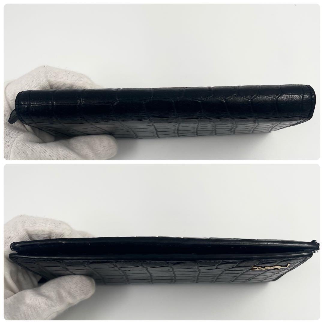 【✨美品】サンローラン 長財布 YSL クロコ レザー カサンドラ ブラック