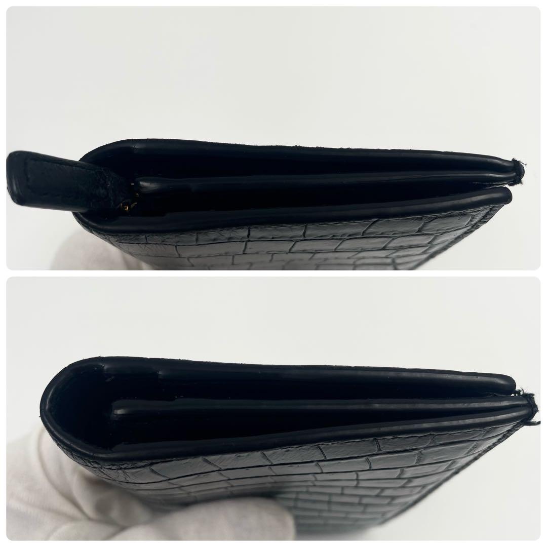 【✨美品】サンローラン 長財布 YSL クロコ レザー カサンドラ ブラック