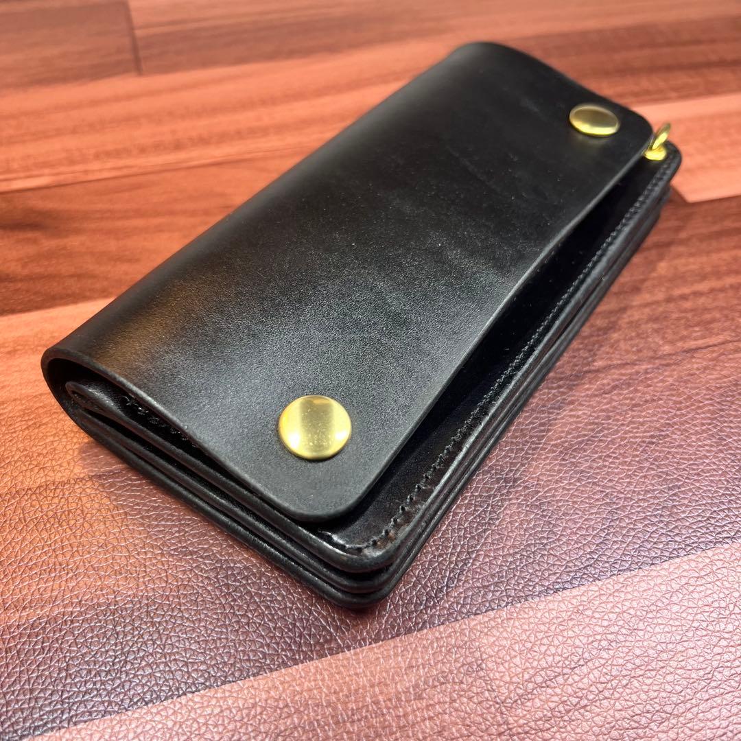 【トラッカーウォレット ロング 3層】 ブラック ゴールド universal