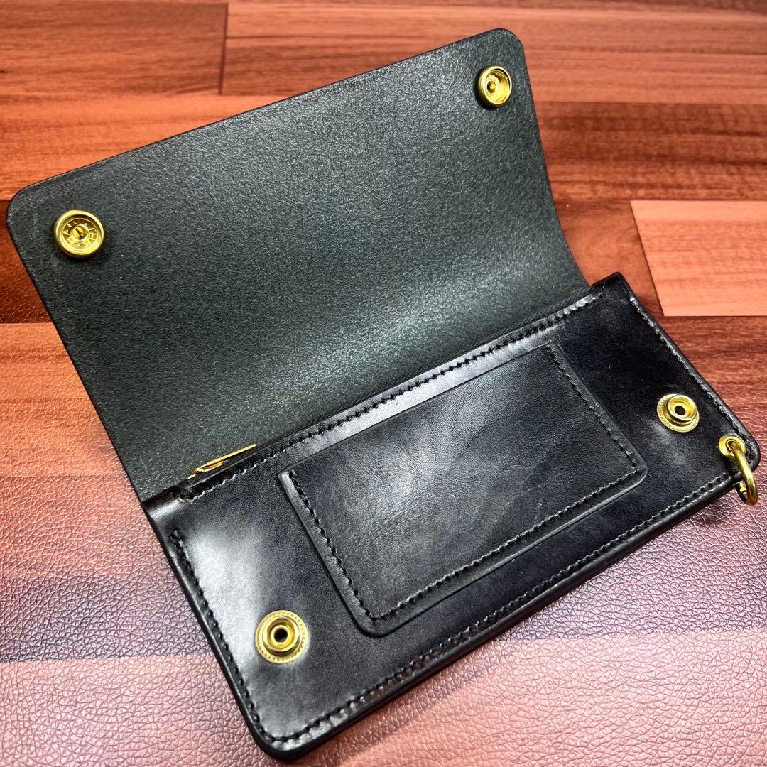 【トラッカーウォレット ロング 3層】 ブラック ゴールド universal