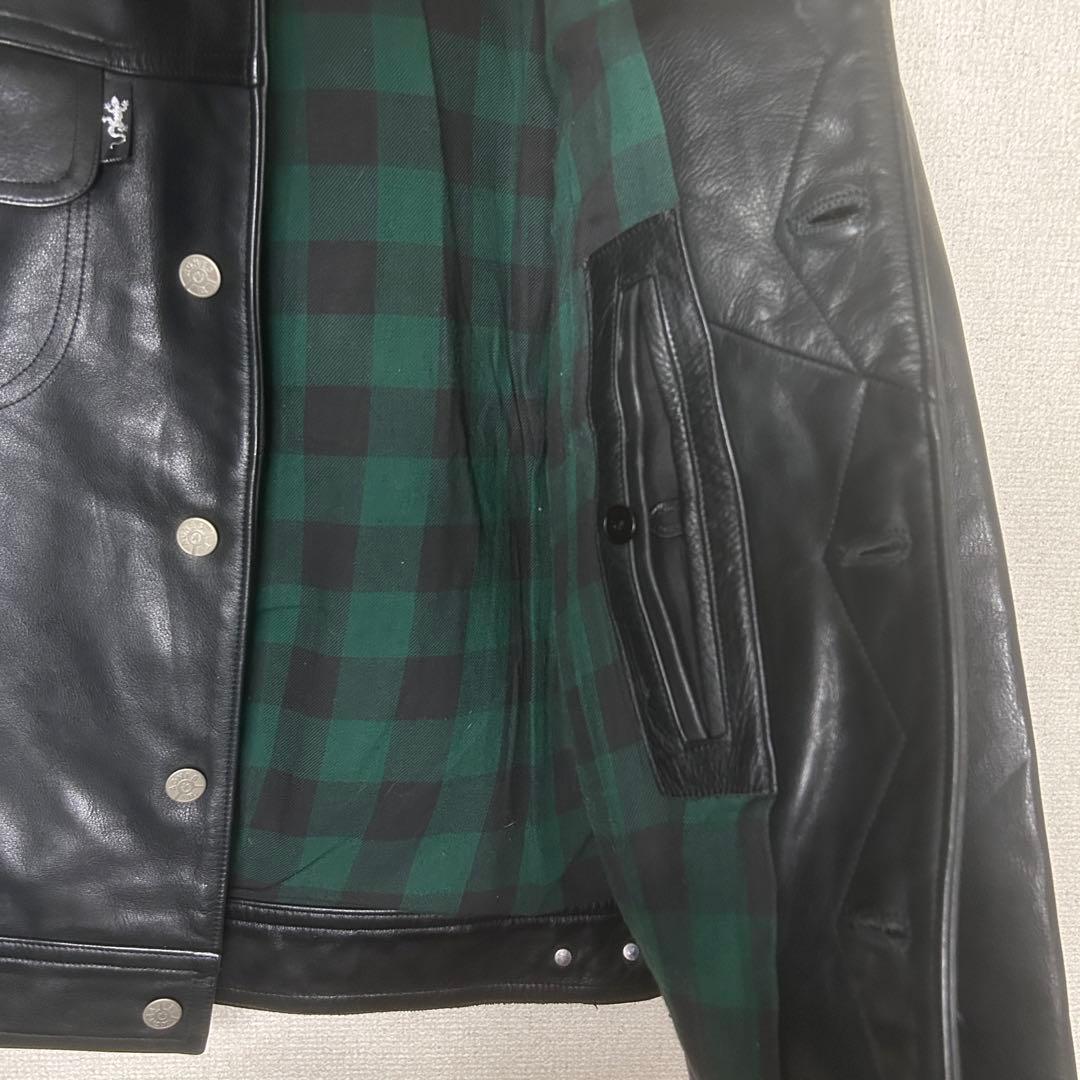 90s agnes b. homme レザージャケット 裏地チェック フランス製