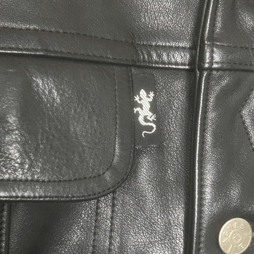 90s agnes b. homme レザージャケット 裏地チェック フランス製