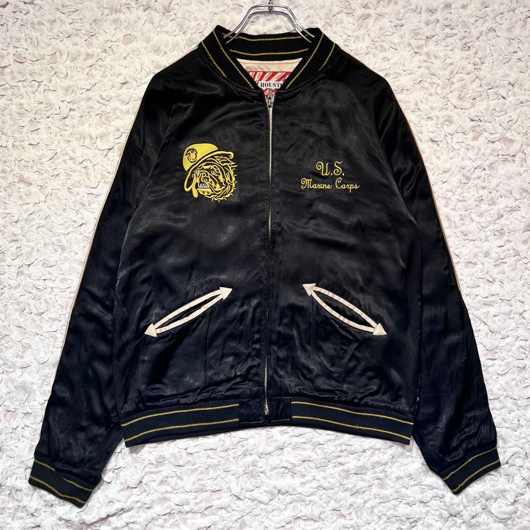 『HOUSTON』　スカジャン　US MARINE 希少　ビッグ刺繍　黒　M