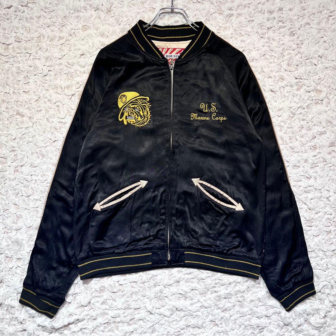 『HOUSTON』　スカジャン　US MARINE 希少　ビッグ刺繍　黒　M