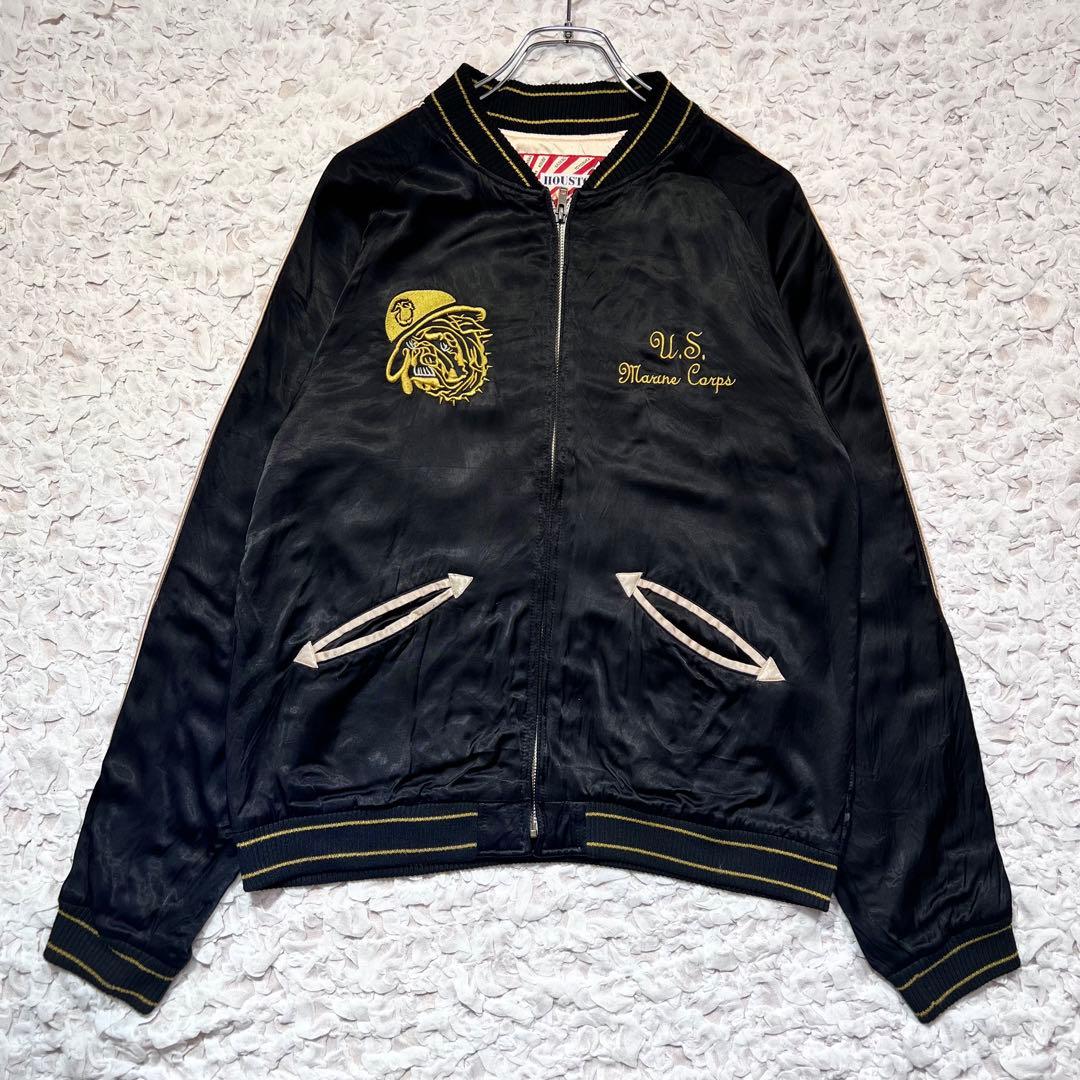 『HOUSTON』　スカジャン　US MARINE 希少　ビッグ刺繍　黒　M