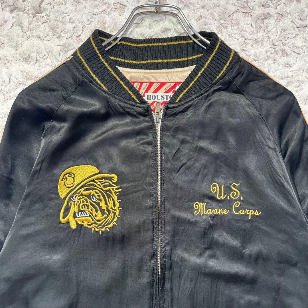 『HOUSTON』　スカジャン　US MARINE 希少　ビッグ刺繍　黒　M
