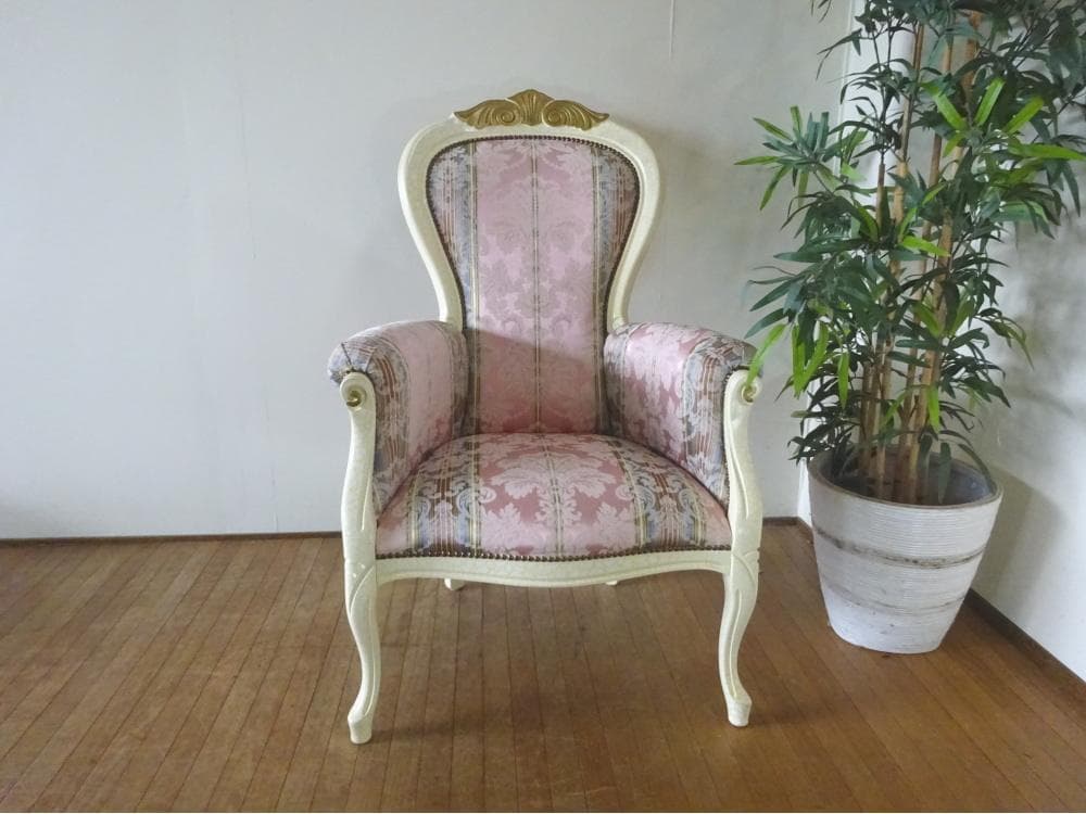 イタリア家具　ロココ調　1Pチェア　パーソナルチェア　白家具　姫家具　美品