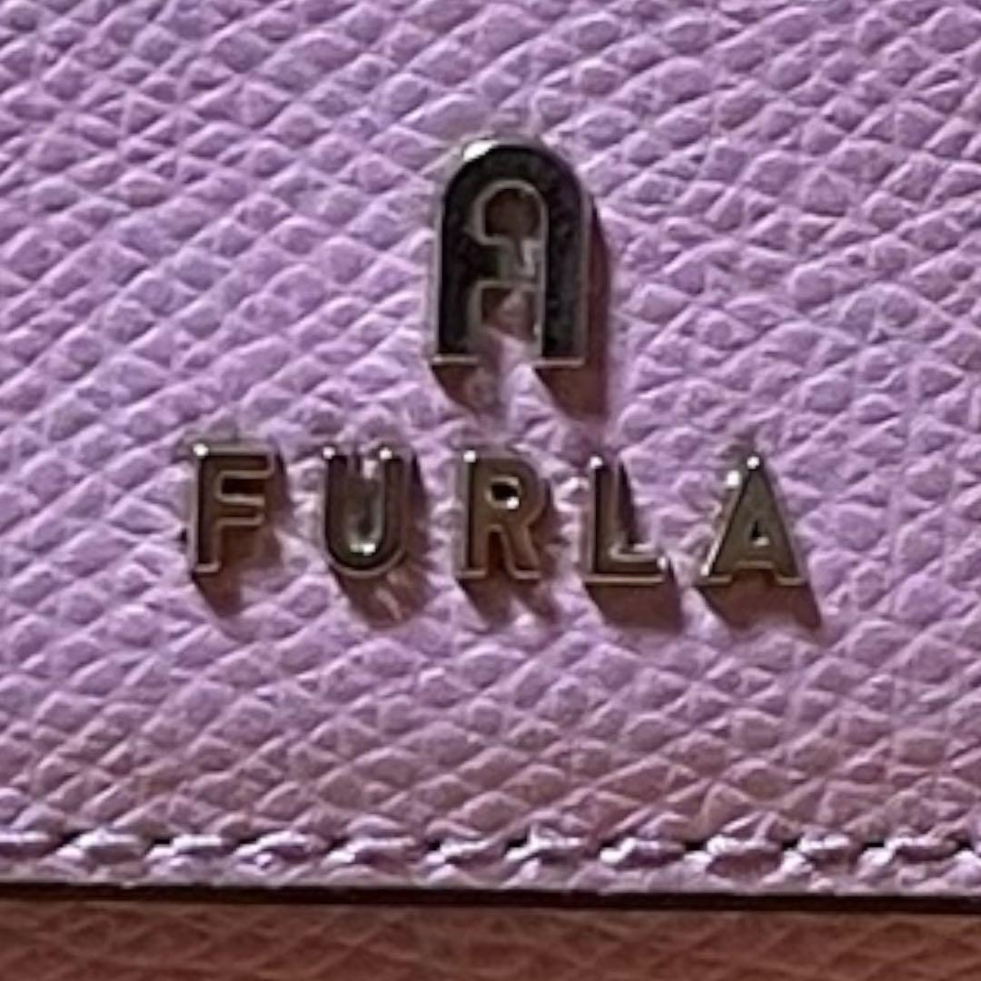 美品 FURLA フルラ☆シボ革 カメリア ウォレット レザー ピンク箱保存袋付