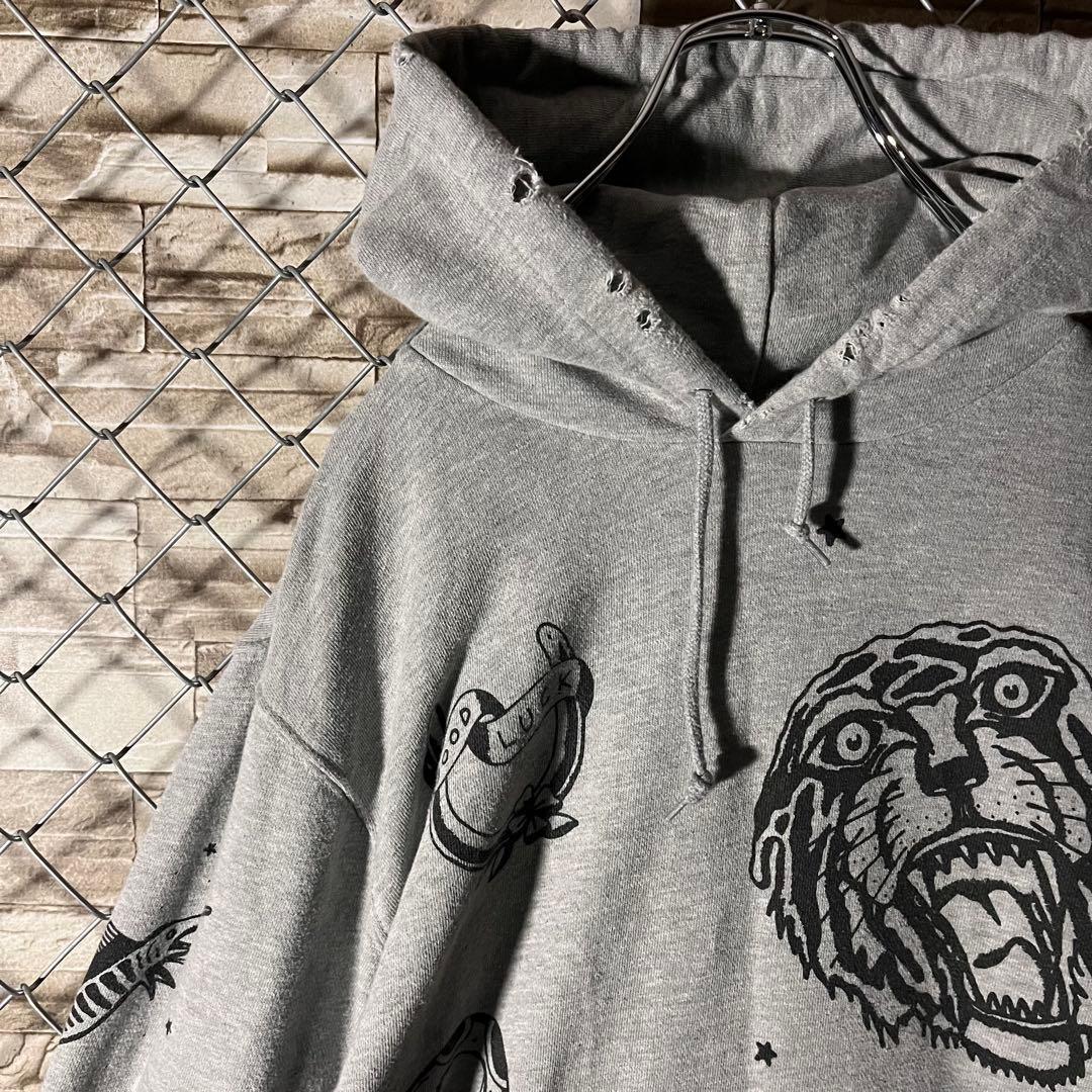 【値下交渉歓迎】クローバル　フラッシュフードパーカー　ダメージ加工　Lサイズ