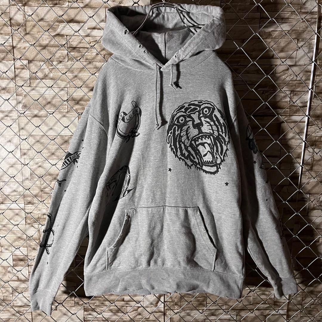 【値下交渉歓迎】クローバル　フラッシュフードパーカー　ダメージ加工　Lサイズ