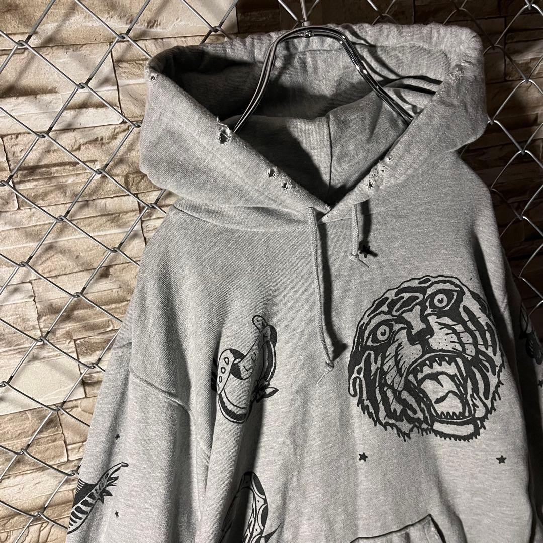 【値下交渉歓迎】クローバル　フラッシュフードパーカー　ダメージ加工　Lサイズ