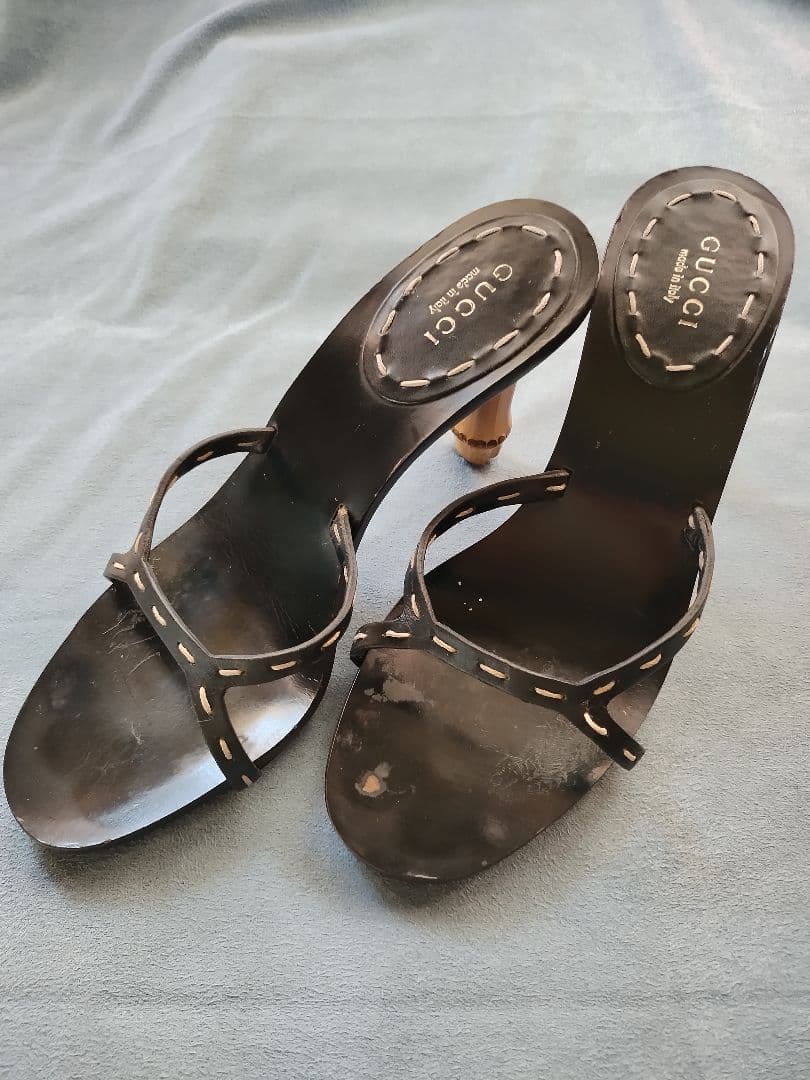 GUCCI グッチ ブラック ミュール サンダル バンブーヒール