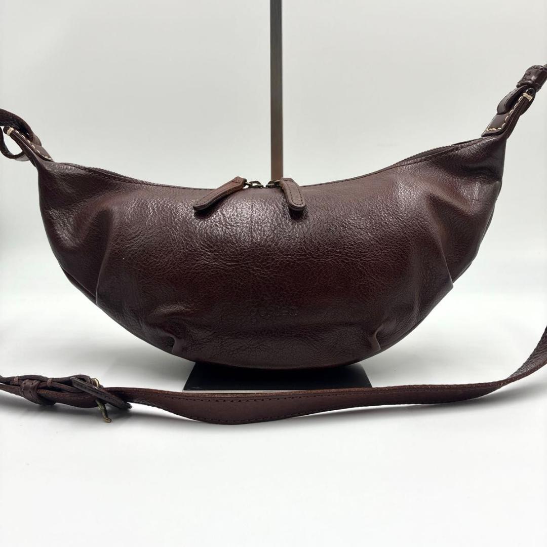 人気 ゲンテン ボディバッグ ショルダーバッグ 三日月 トスカ レザー ブラウン