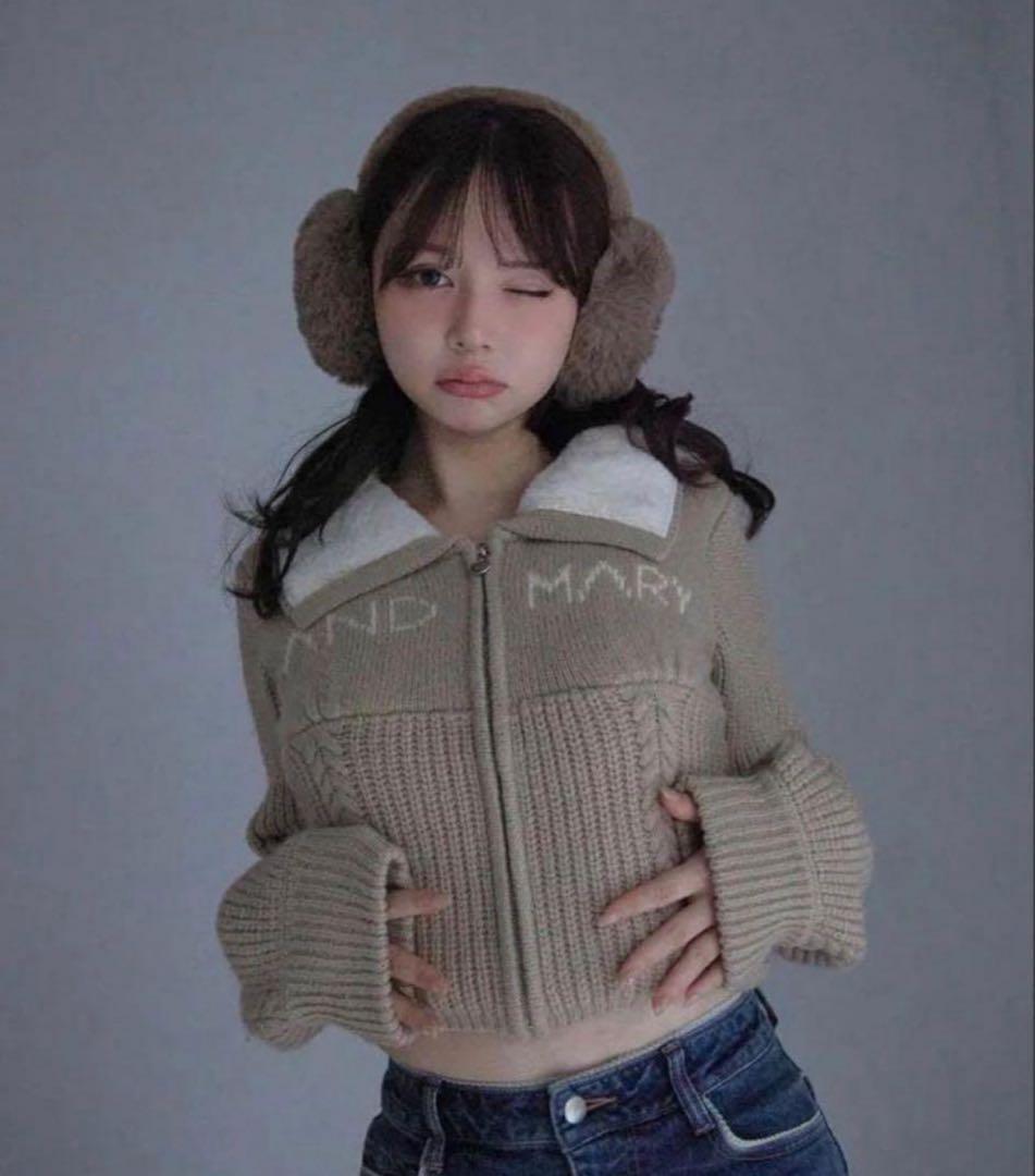 トップス ANDMARY Mary logo zip tops beige