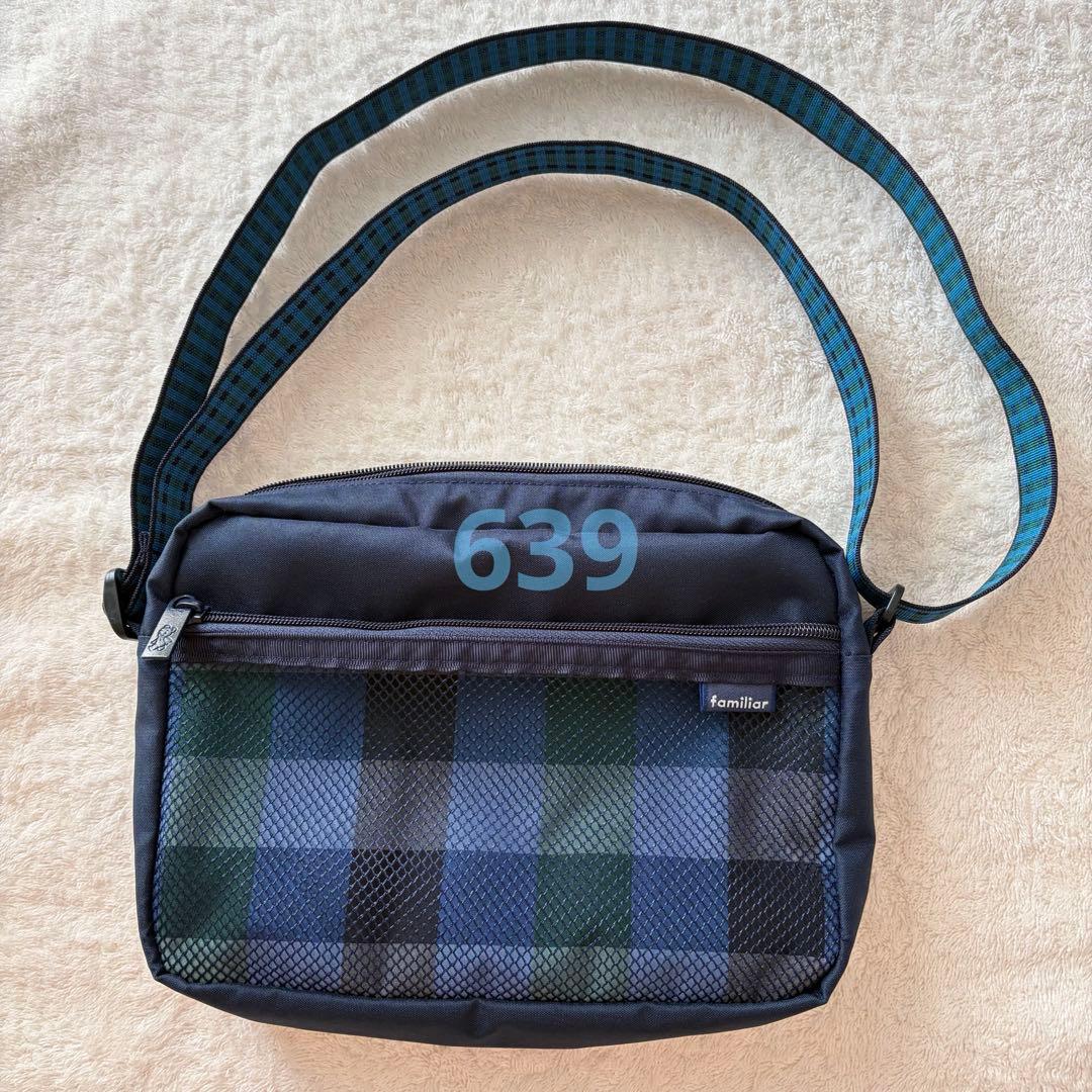ファミリア ショルダーバッグ ポシェット ネイビー 青系チェック