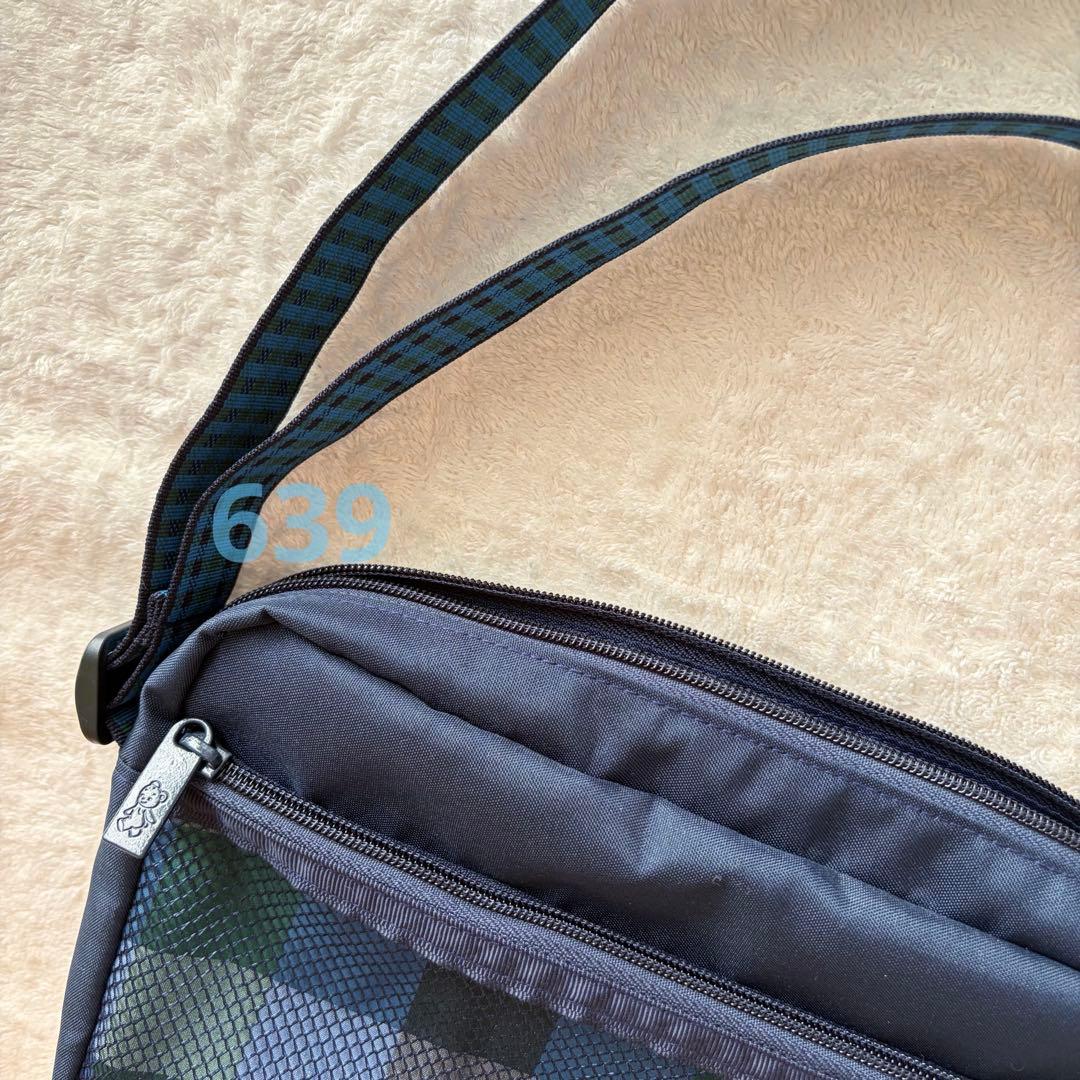 ファミリア ショルダーバッグ ポシェット ネイビー 青系チェック