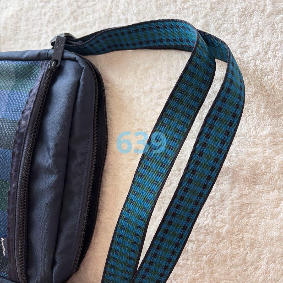 ファミリア ショルダーバッグ ポシェット ネイビー 青系チェック