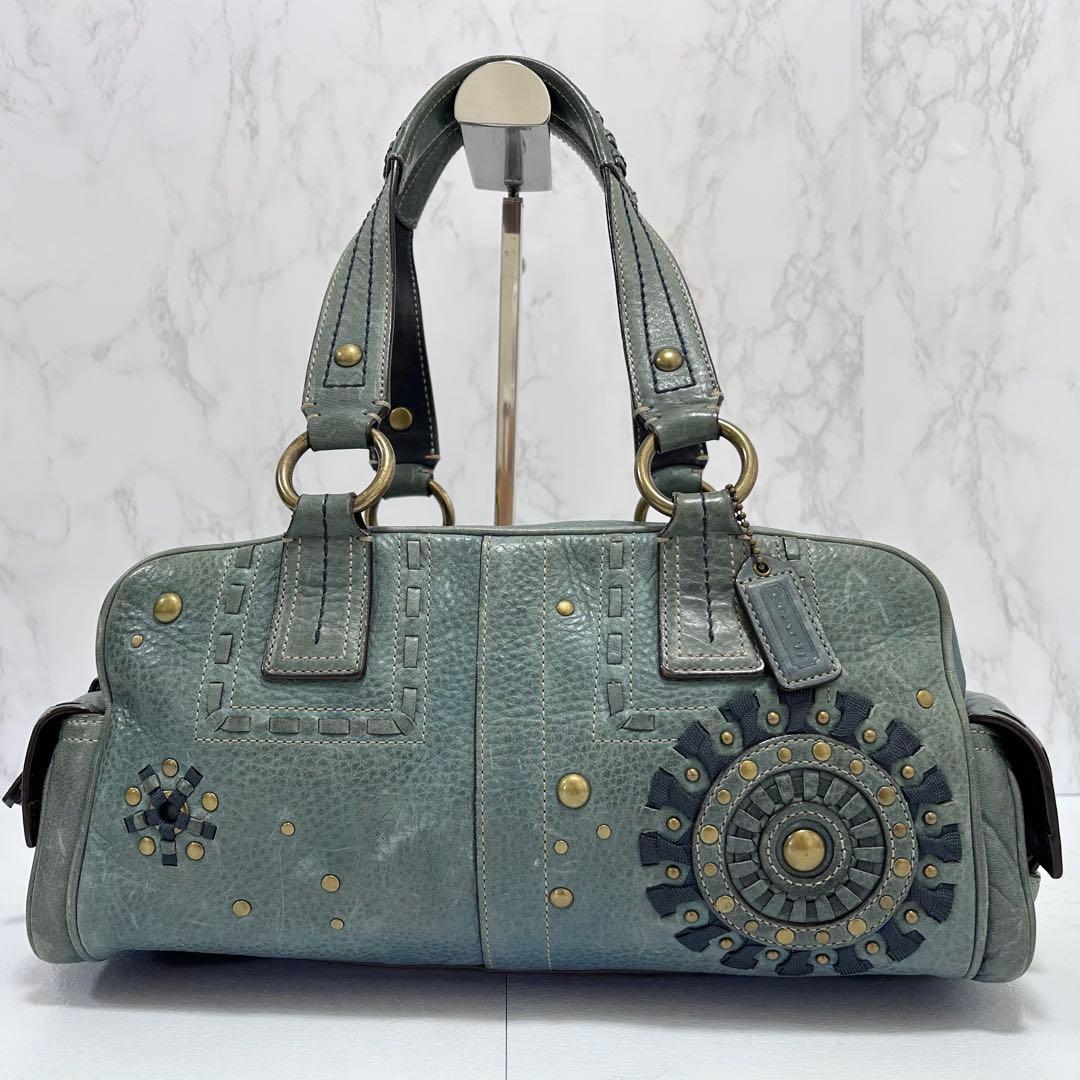 Rare COACH y2k Mini Boston Bag Blue 肩掛け