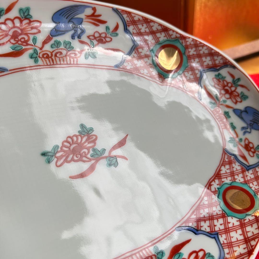 【未使用品】たち吉　橘吉　赤絵花鳥金彩丸紋　楕円皿5枚セット　希少　廃盤品