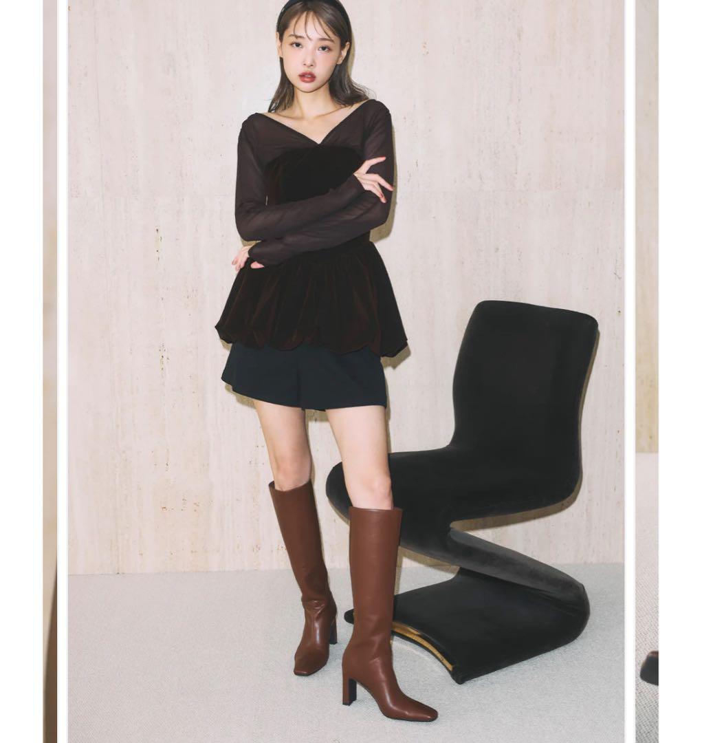 polaura ポローラ ロゴジップスクエアトゥロングブーツ