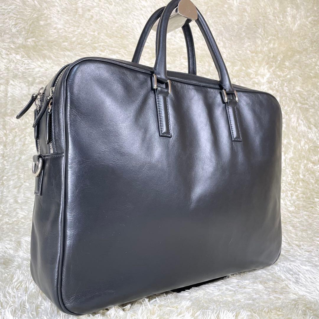 大容量 ビジネスレザーファクトリー ブリーフケース 黒 キャリーホルダー A4