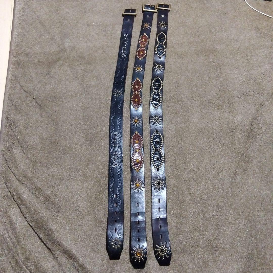 36inch HTC 茶芯 ピーナッツ レザー スタッズベルト ブラック