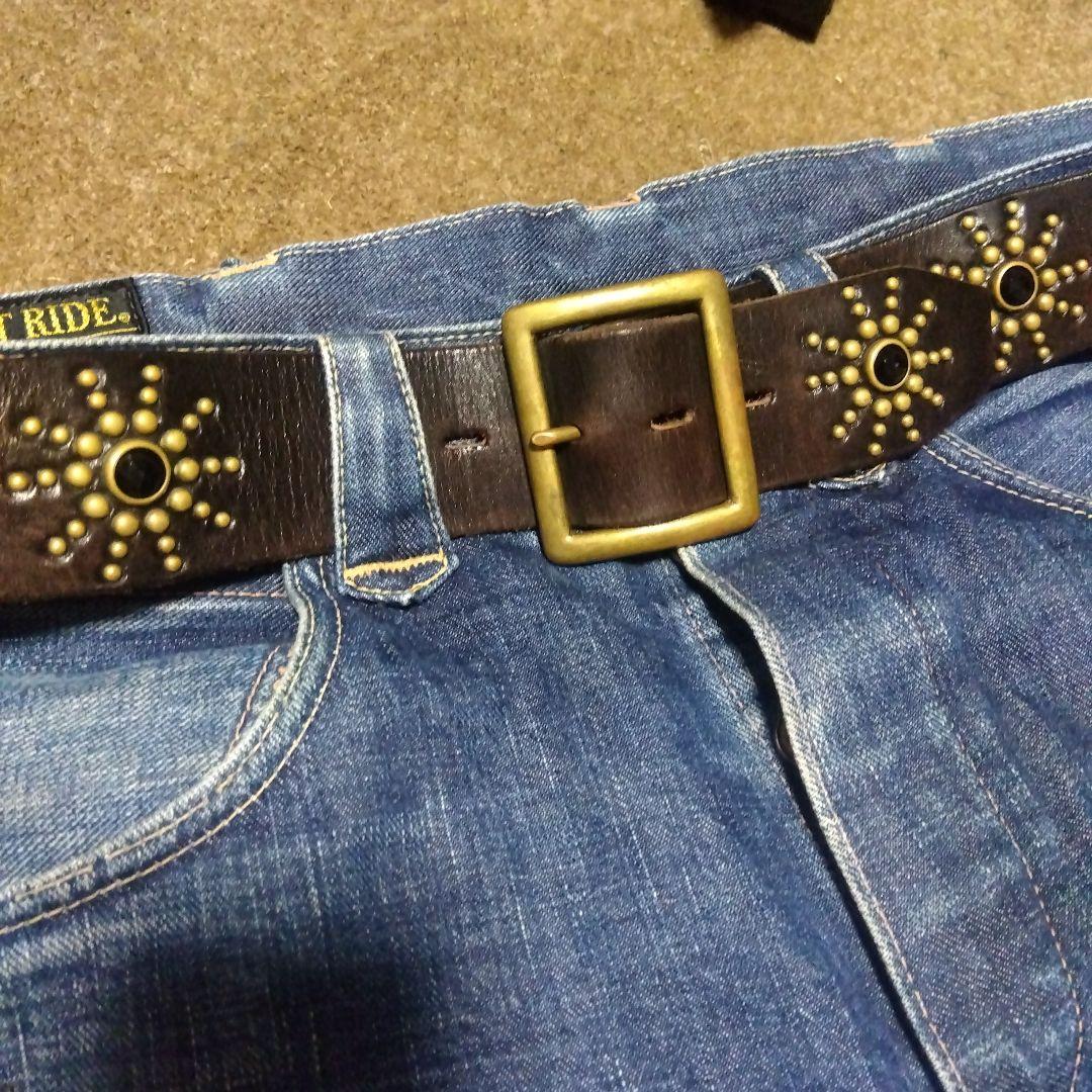 36inch HTC 茶芯 ピーナッツ レザー スタッズベルト ブラック