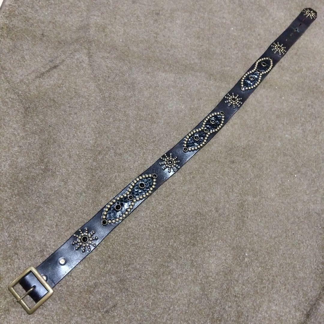 36inch HTC 茶芯 ピーナッツ レザー スタッズベルト ブラック