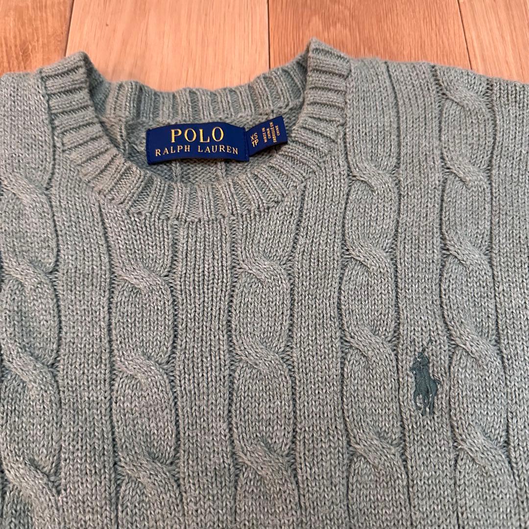 ラルフローレン　コットンケーブルセーター　レディースM相当　セージグリーン